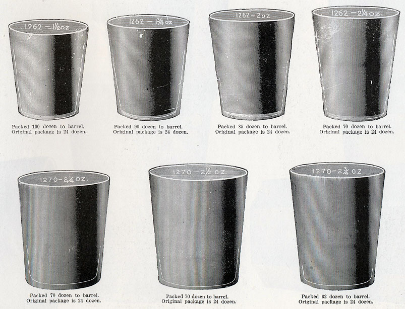 1903 Cambridge Glass Co. catalog page showing several shot-glass blanks