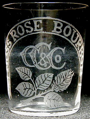 Very early acid-etched Moss Rose Bourbon shot glass
